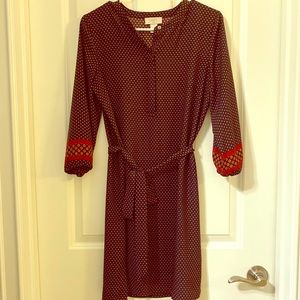 Maroon shirt dress with tie belt